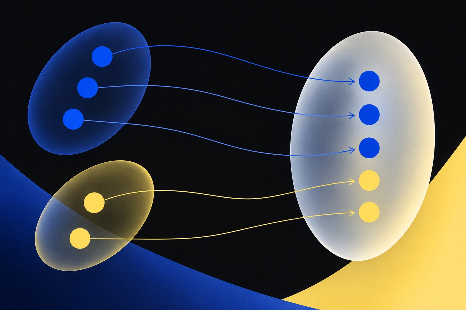 Two separate collections embed into their disjoint union, a concrete model of a categorical coproduct.