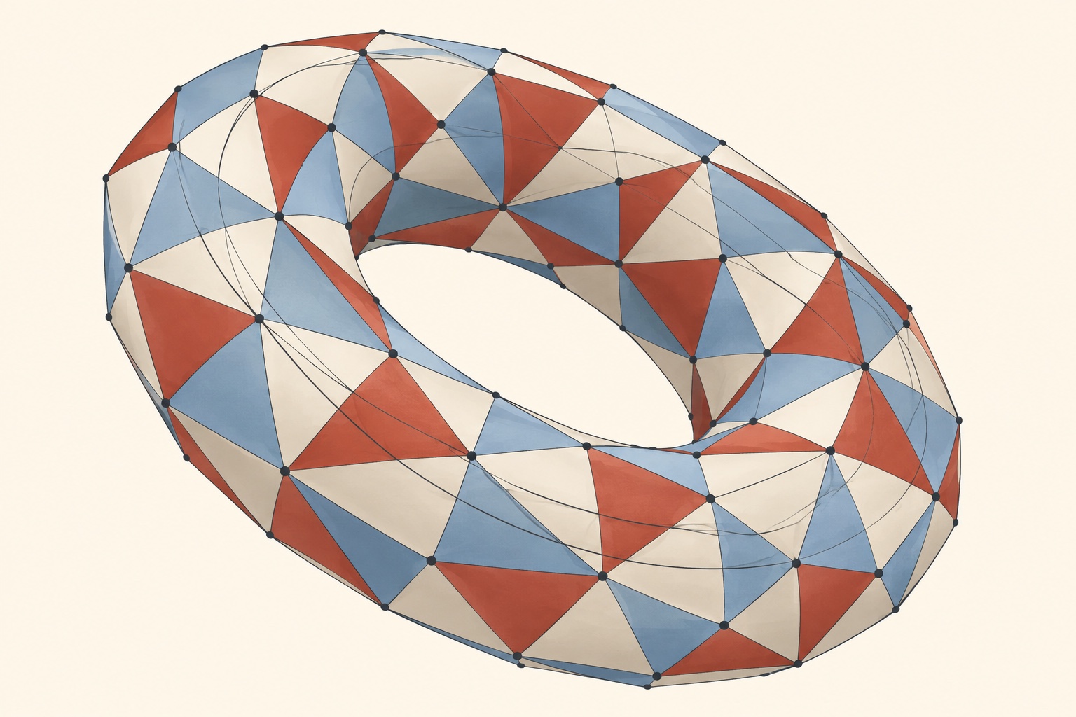 A triangulated torus makes vertices, edges, faces, and topology visible.
